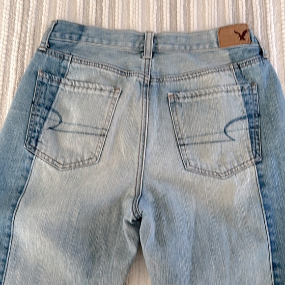 American Eagle Womens Two Tone Ankle Crop Denim Jeans High Waisted Sz 8 Raw Hem - Picture 9 of 13